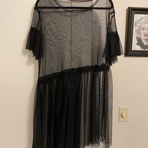 Unknown Brand - Black Mesh Over Dress - L